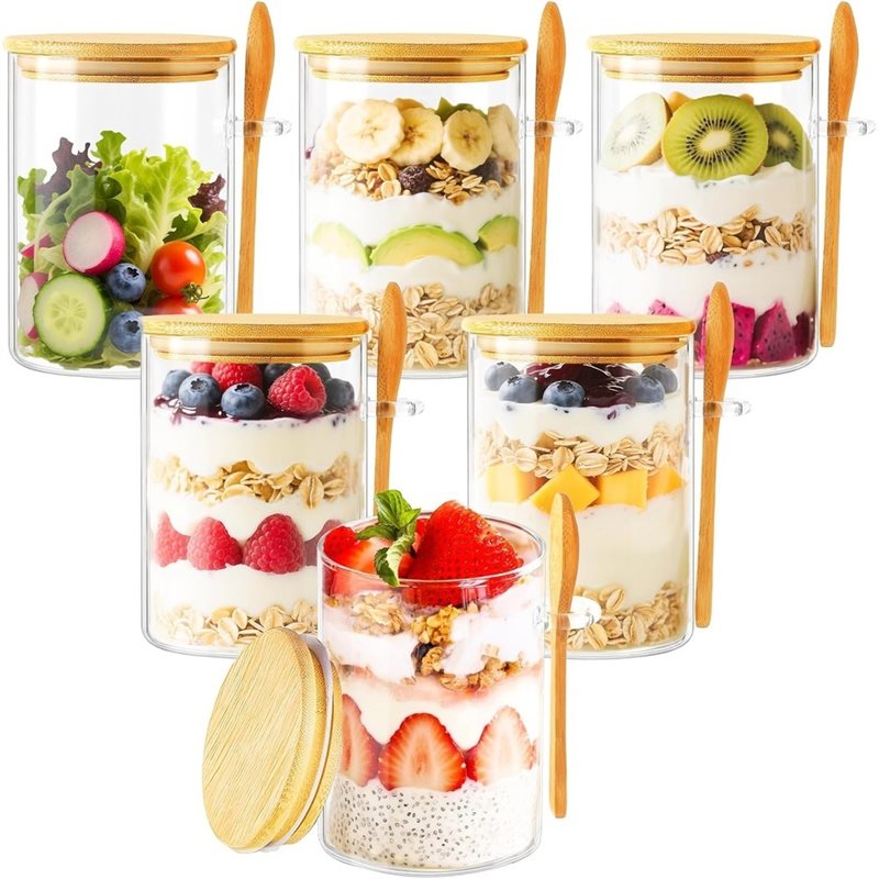 Overnight Oat Jar - AB46-1Set/6Pcs Влагостойкая банка для овсянки на
